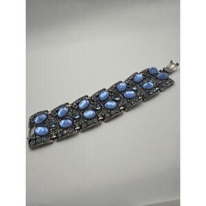 Vintage Selro Style Blue Art Glass Panel Bracelet Unsigned